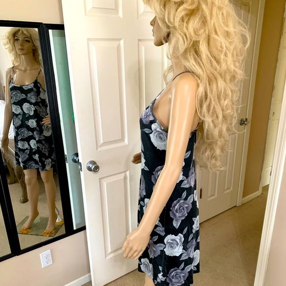 Vintage Grunge 1990’s Black Gray Rose Slip Dress M - Picture 1 of 3